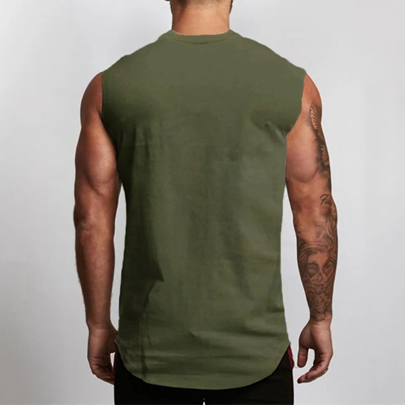 Running Vests Summer Mens Sports Fitness Shirt Cotton Round Neck Sleeveless T-Shirt Jogger Gym Bodybuilding Training Tank Tops