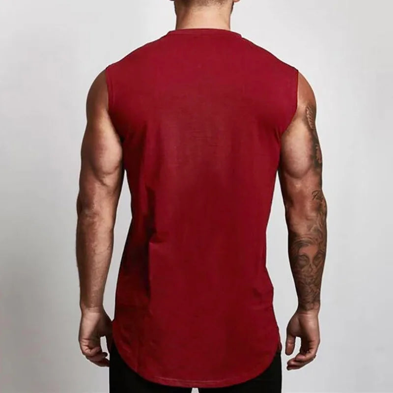 Running Vests Summer Mens Sports Fitness Shirt Cotton Round Neck Sleeveless T-Shirt Jogger Gym Bodybuilding Training Tank Tops