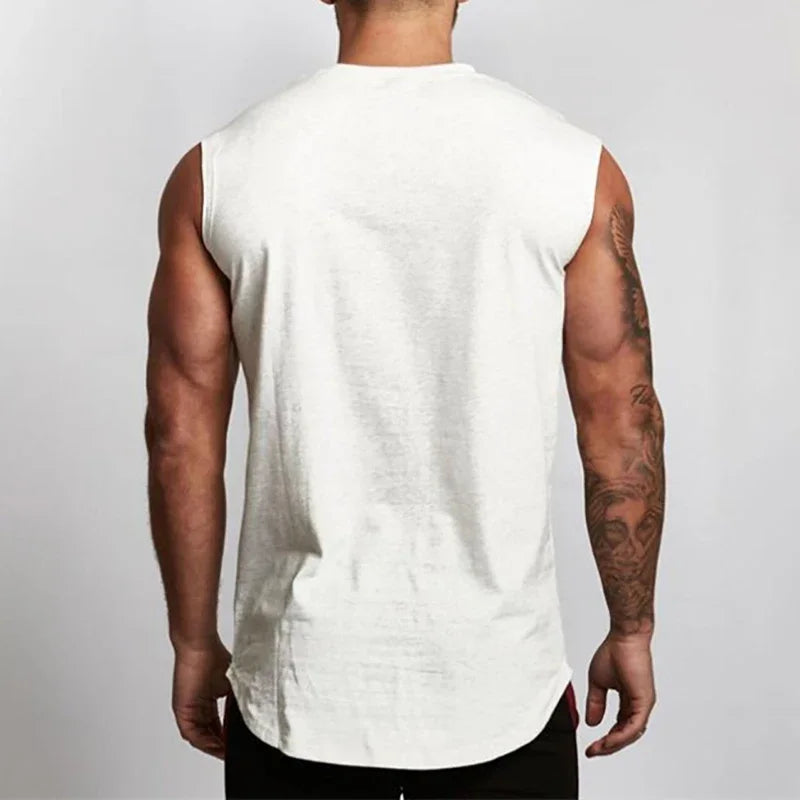 Running Vests Summer Mens Sports Fitness Shirt Cotton Round Neck Sleeveless T-Shirt Jogger Gym Bodybuilding Training Tank Tops