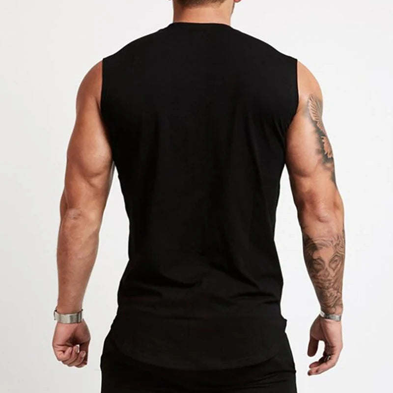 Running Vests Summer Mens Sports Fitness Shirt Cotton Round Neck Sleeveless T-Shirt Jogger Gym Bodybuilding Training Tank Tops