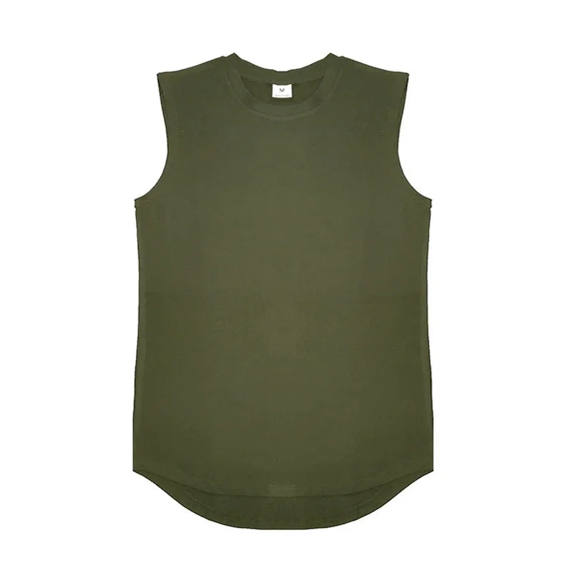Running Vests Summer Mens Sports Fitness Shirt Cotton Round Neck Sleeveless T-Shirt Jogger Gym Bodybuilding Training Tank Tops