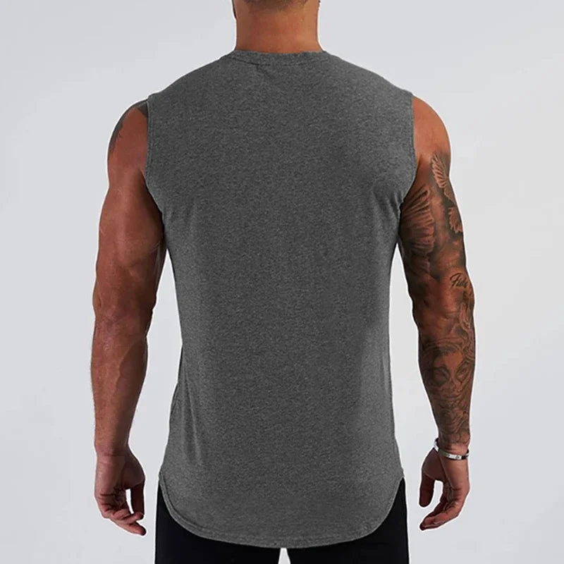 Running Vests Summer Mens Sports Fitness Shirt Cotton Round Neck Sleeveless T-Shirt Jogger Gym Bodybuilding Training Tank Tops